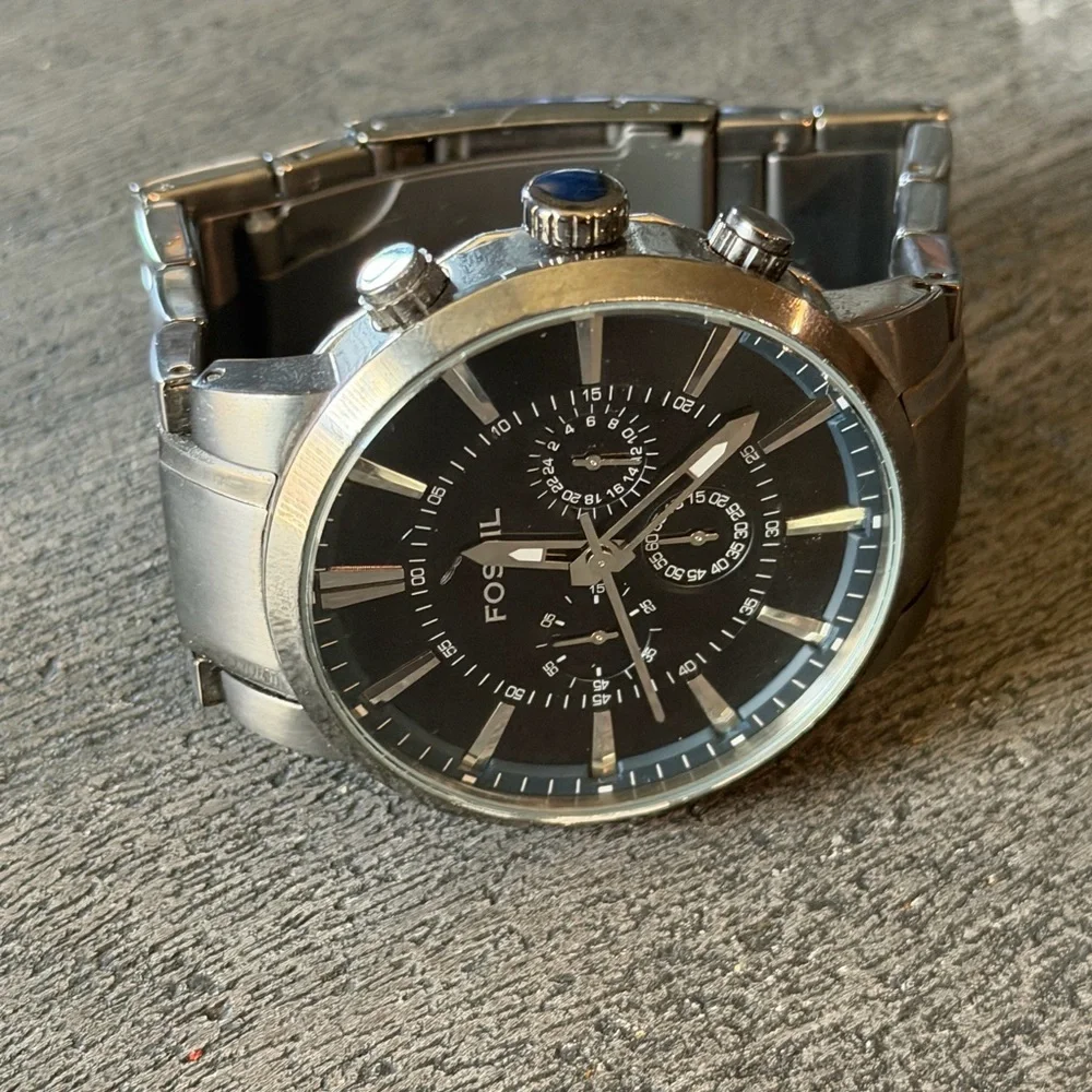 Fossil Black and Silver Men's 47mm Watch